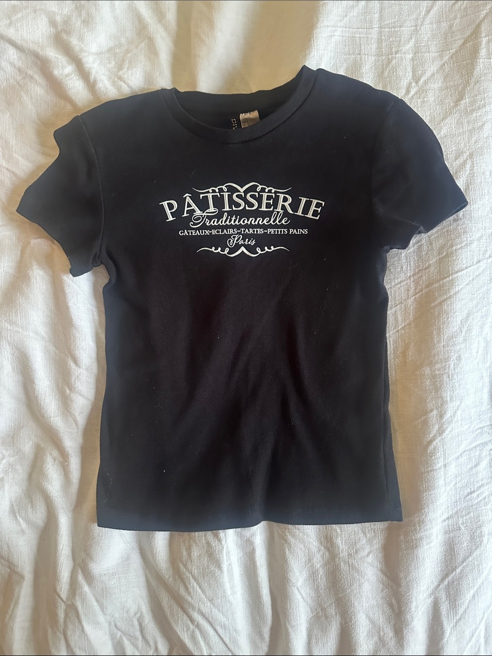 H&M Black Tee with White "Pâtisserie" Graphic